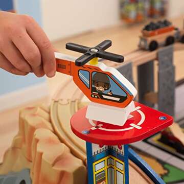 KidKraft Metropolis Wooden Train Set & Table with 100 Pieces and Storage Drawer - Espresso