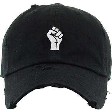 KBETHOS KBSV-046 BLK Black History Month Fist Black Power Fight Vintage Distressed Baseball Cap (One...
