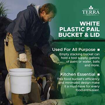 Terra Products Co. White Pails and Lids - Heavy Duty Buckets for Storage - Economical, Durable and Easy to Use (2Gallon 5Pack)