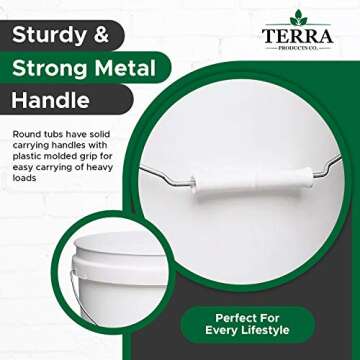 Terra Products Co. White Pails and Lids - Heavy Duty Buckets for Storage - Economical, Durable and Easy to Use (2Gallon 5Pack)