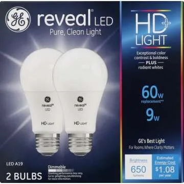 GE Lighting Reveal LED Light Bulbs, 9 Watt (60 Watt Equivalent) HD+ Light, Standard Bulb Shape, Medi...