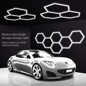 MODERN Hexagon LED Garage Light, Super Bright 105W 12600LM 65000K Daylight White LED Car Garage Ligh...