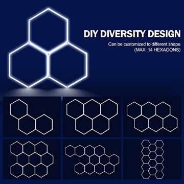 MODERN Hexagon LED Garage Light, Super Bright 105W 12600LM 65000K Daylight White LED Car Garage Light, 3 Hexagonal Grids for Garage, Shopping Mall, Workshop and Car Detailing etc.