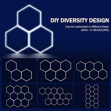 MODERN Hexagon LED Garage Light, Super Bright 105W 12600LM 65000K Daylight White LED Car Garage Light, 3 Hexagonal Grids for Garage, Shopping Mall, Workshop and Car Detailing etc.