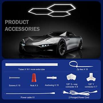 MODERN Hexagon LED Garage Light, Super Bright 105W 12600LM 65000K Daylight White LED Car Garage Light, 3 Hexagonal Grids for Garage, Shopping Mall, Workshop and Car Detailing etc.