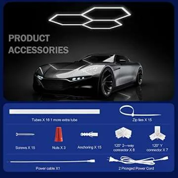 MODERN Hexagon LED Garage Light, Super Bright 105W 12600LM 65000K Daylight White LED Car Garage Light, 3 Hexagonal Grids for Garage, Shopping Mall, Workshop and Car Detailing etc.