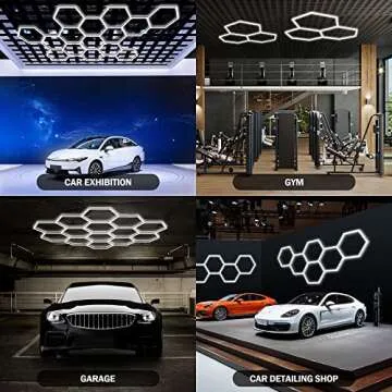 MODERN Hexagon LED Garage Light, Super Bright 105W 12600LM 65000K Daylight White LED Car Garage Light, 3 Hexagonal Grids for Garage, Shopping Mall, Workshop and Car Detailing etc.