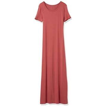 Amazon Essentials Women's Jersey Standard-Fit Short-Sleeve Crewneck Side Slit Maxi Dress (Previously Daily Ritual), Brick Red, Small