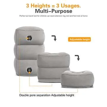 Sunany Inflatable Travel Foot Rest Pillow, Airplane Bed for Kids and Toddler, Adjustable Height Portable Elevating Leg, Trains, Cars, Home, Office (2 Pack)