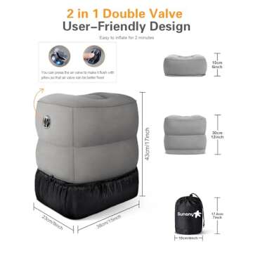 Sunany Inflatable Travel Foot Rest Pillow, Airplane Bed for Kids and Toddler, Adjustable Height Portable Elevating Leg, Trains, Cars, Home, Office (2 Pack)