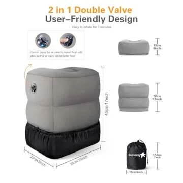 Sunany Inflatable Travel Foot Rest Pillow, Airplane Bed for Kids and Toddler, Adjustable Height Portable Elevating Leg, Trains, Cars, Home, Office (2 Pack)