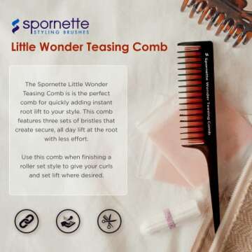 Spornette Little Wonder Teasing Comb (TC-1) - Triple Teasing Comb With A Three Row Comb And Rat Tail...