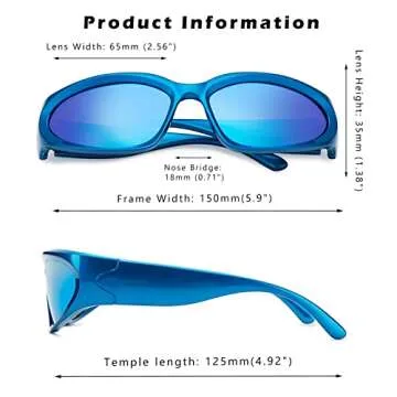 COASION Wrap Around Fashion Sunglasses Oval Dark Vintage Sun Glasses for Men Women Outdoor Sport Shades UV400 Eyeglasses (Dark Blue/Blue Mirrored)