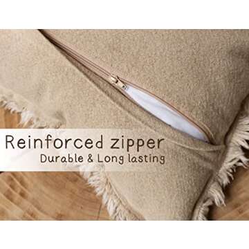 5F Balcony Decorative Boho Linen Throw Pillow Cover with Handmade Fringes - Neutral Beige Pillow Cover 18 × 18, Soft Solid Square Cushion Cover for Couch Bed Patio Outdoor