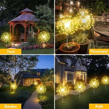 4-Pack Solar Outdoor Lights for Garden Decorations, 360 LED Solar Firework Lights with 2 Lighting Mo...