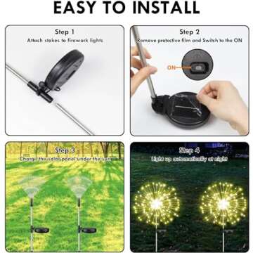 4-Pack Solar Outdoor Lights for Garden Decorations, 360 LED Solar Firework Lights with 2 Lighting Modes, Solar Powered Fairy Lights Waterproof for Outside Pathway Patio Yard Party Decor(Warm White)