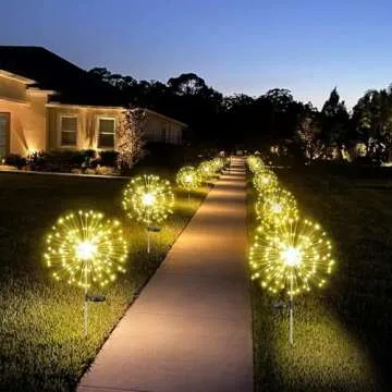 4-Pack Solar Outdoor Lights for Garden Decorations, 360 LED Solar Firework Lights with 2 Lighting Modes, Solar Powered Fairy Lights Waterproof for Outside Pathway Patio Yard Party Decor(Warm White)