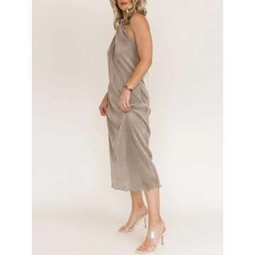 Wenrine Womens Sexy Halter Neck Dresses Backless Split Ribbed Cocktail Party Midi Dress Khaki, Small