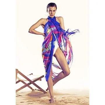 MissShorthair Womens Chiffon Beach Pareos Sarong Sheer Swimsuit Cover Ups Swimwear Bikini Wrap,Vibra...