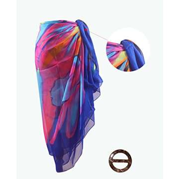 MissShorthair Womens Chiffon Beach Pareos Sarong Sheer Swimsuit Cover Ups Swimwear Bikini Wrap,Vibrant Blue