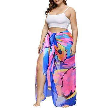 MissShorthair Womens Chiffon Beach Pareos Sarong Sheer Swimsuit Cover Ups Swimwear Bikini Wrap,Vibrant Blue