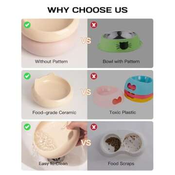 Ceramic Raised Cat Bowl, 2 in 1 Elevated Cat Food and Water Bowl Set for Indoor Cats, Whisker Friendly Cute Kitten Food Bowl for Protecting Pet's Spine, 2 Pack (Yellow+Morandi Pink)