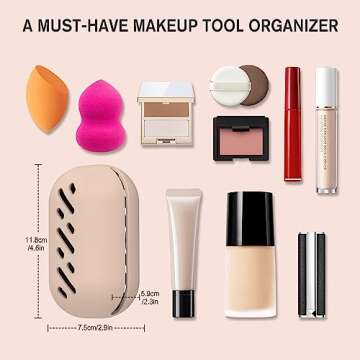 BEZOX Pocket Makeup Bag Silicone Cosmetic Case - Breathable Beauty Blender Holder Case, Compact and Portable Makeup Puff Sponge Organizer, Make Up Travel Essential - Kahki