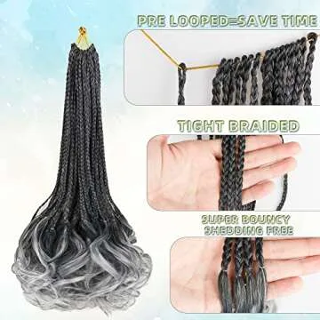 self-tanners Crochet Braids for Black Women-18 Inches 8 Packs Goddess Box Braids,Ombre Gray Soft Pre Looped Braided Synthetic Hair Extensions with Curly Wavy Ends(18"-8 Packs,Tgray)