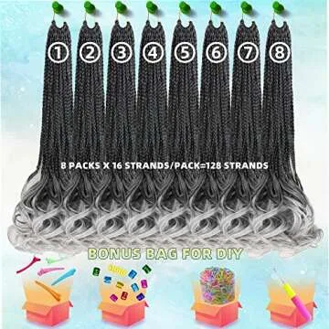 self-tanners Crochet Braids for Black Women-18 Inches 8 Packs Goddess Box Braids,Ombre Gray Soft Pre Looped Braided Synthetic Hair Extensions with Curly Wavy Ends(18"-8 Packs,Tgray)