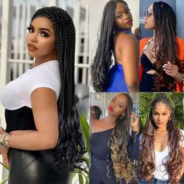 self-tanners Crochet Braids for Black Women-18 Inches 8 Packs Goddess Box Braids,Ombre Gray Soft Pre Looped Braided Synthetic Hair Extensions with Curly Wavy Ends(18"-8 Packs,Tgray)