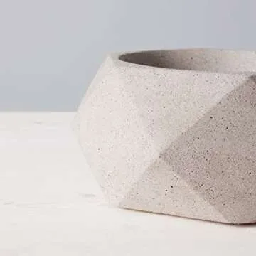 TerraFlame Geo Fire Bowl Table Top | Portable Concrete Fire Pit for Indoor and Outdoor | 1 Gel Fuel Can | Clean Burning and Smoke-Free | Protective Cork Base | StoneCast Sand Finish