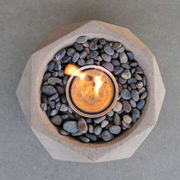 TerraFlame Geo Fire Bowl Table Top | Portable Concrete Fire Pit for Indoor and Outdoor | 1 Gel Fuel Can | Clean Burning and Smoke-Free | Protective Cork Base | StoneCast Sand Finish