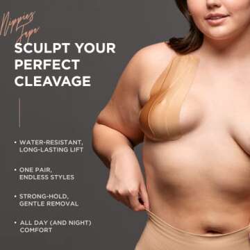 Nippies Precut Tape (12 Pieces) - Boob Tape - Soft Stretch, Skin Safe, Custom Cleavage, Lingerie-Lev...