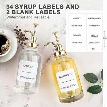 Coffee Syrup Dispenser Set with Waterproof Labels and Tray