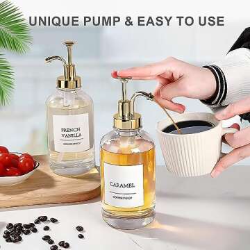 Coffee Syrup Dispenser Set with Waterproof Labels and Tray