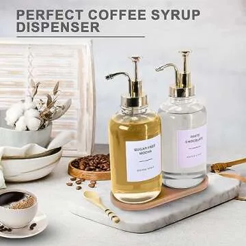 Coffee Syrup Dispenser Set with Waterproof Labels and Tray