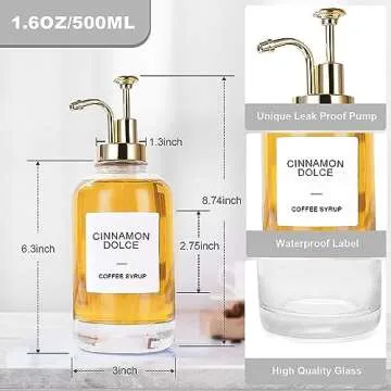 Coffee Syrup Dispenser Set with Waterproof Labels and Tray