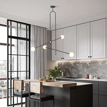 KCO Lighting Modern Chandelier Black Ceiling Pendant Lighting Geometric Minimalist 4 Light Fixture G9 with Globe Glass Shade for Bedroom Living Room