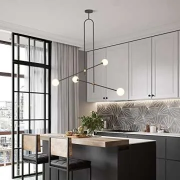 KCO Lighting Modern Chandelier Black Ceiling Pendant Lighting Geometric Minimalist 4 Light Fixture G9 with Globe Glass Shade for Bedroom Living Room