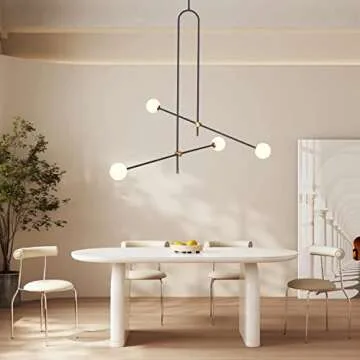 KCO Lighting Modern Chandelier Black Ceiling Pendant Lighting Geometric Minimalist 4 Light Fixture G9 with Globe Glass Shade for Bedroom Living Room