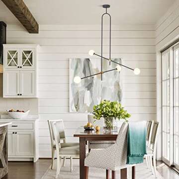 KCO Lighting Modern Chandelier Black Ceiling Pendant Lighting Geometric Minimalist 4 Light Fixture G9 with Globe Glass Shade for Bedroom Living Room