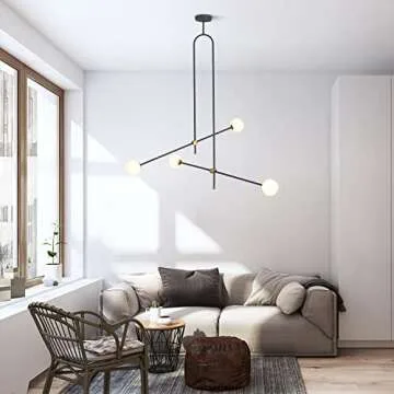 KCO Lighting Modern Chandelier Black Ceiling Pendant Lighting Geometric Minimalist 4 Light Fixture G9 with Globe Glass Shade for Bedroom Living Room