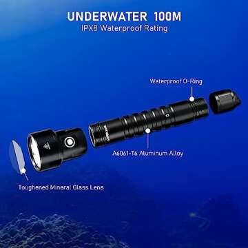 Scuba Diving Flashlight 6800 High Lumens, Sofirn SD09L Super Bright LED Underwater Light with Rechargeable Power, IPX8 Waterproof Submersible Torch for Night Cave Dives （SD09L