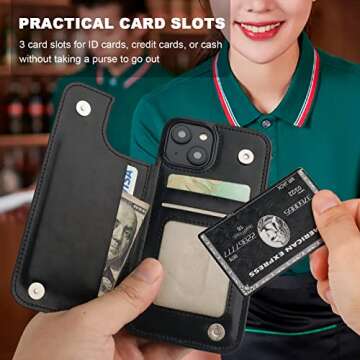 Onetop for iPhone 14 Wallet Case with Card Holder, 360° Rotation Ring Kickstand RFID Blocking PU Leather Double Magnetic Clasp Shockproof Cover for Women and Girls 6.1 Inch (Black)