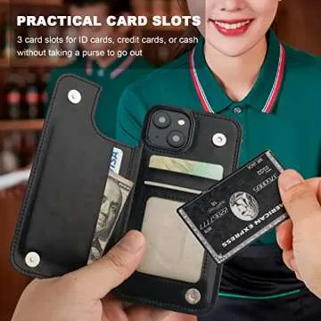 Onetop for iPhone 14 Wallet Case with Card Holder, 360° Rotation Ring Kickstand RFID Blocking PU Leather Double Magnetic Clasp Shockproof Cover for Women and Girls 6.1 Inch (Black)