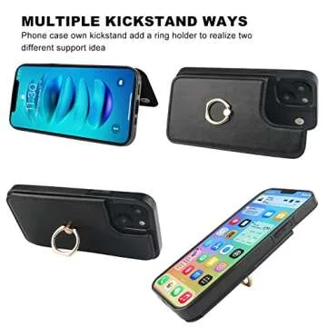 Onetop for iPhone 14 Wallet Case with Card Holder, 360° Rotation Ring Kickstand RFID Blocking PU Leather Double Magnetic Clasp Shockproof Cover for Women and Girls 6.1 Inch (Black)