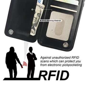 Onetop for iPhone 14 Wallet Case with Card Holder, 360° Rotation Ring Kickstand RFID Blocking PU Leather Double Magnetic Clasp Shockproof Cover for Women and Girls 6.1 Inch (Black)