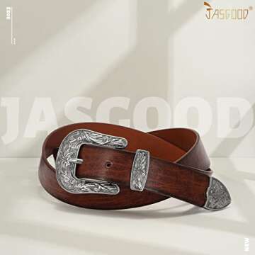 JASGOOD Women Leather Belts Ladies Vintage Western Design Black Waist Belt for Pants Jeans Dresses?...