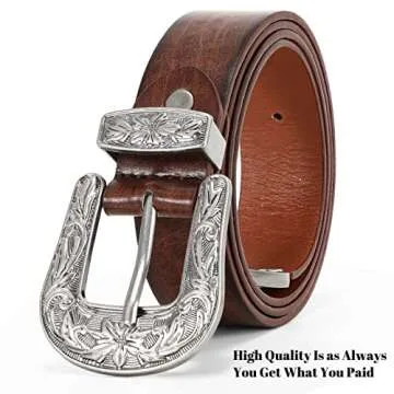 JASGOOD Women Leather Belts Ladies Vintage Western Design Black Waist Belt for Pants Jeans Dresses（Fit Size 28-32 Inches, I-Dark Coffee