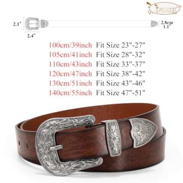 JASGOOD Women Leather Belts Ladies Vintage Western Design Black Waist Belt for Pants Jeans Dresses（Fit Size 28-32 Inches, I-Dark Coffee